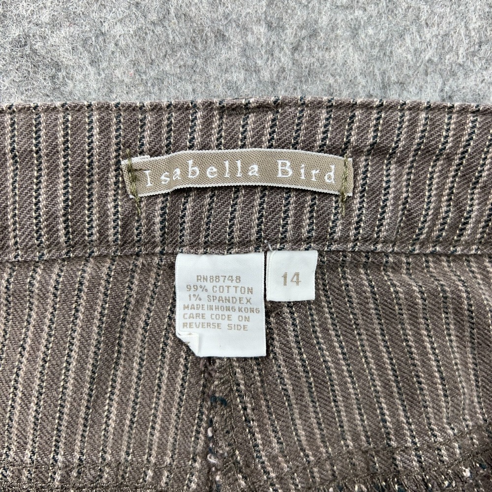 Isabella Bird Pants Women 14 Brown Striped Boot Cut Stretch Cotton Anthropologie - Picture 5 of 11